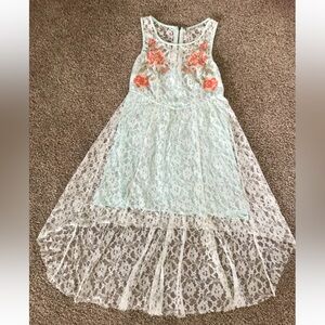 Lace Tiffany Blue embroidered Free People Dress with Floral Embroidery small